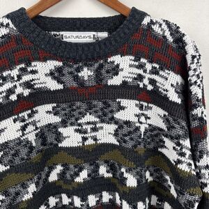 Vintage 90's Men's Knit Sweater XL Geometric  Ski SATURDAYS long Sleeve Knit